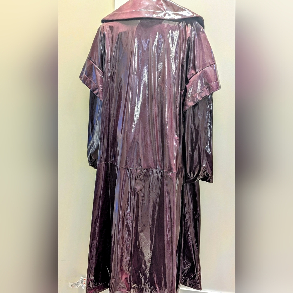 Palmer Harding Burgundy Patent Leather Look Trench Belted Statement Coat NWT - Picture 7 of 8